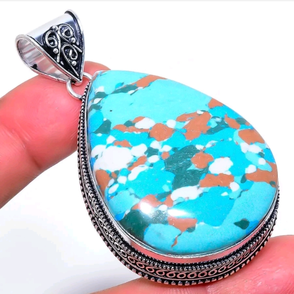 UNISEX STERLING SILVER BLUE MOSAIC JASPER PENDANT